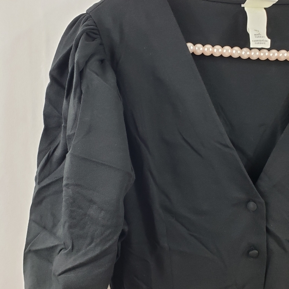 H&M Puff Sleeve Mini Black Dress L - Picture 4 of 7
